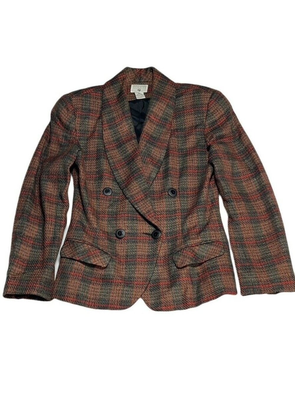Georgiou Womens Size XS Double-Breasted Plaid Blazer Wool-Blend  Made In Germany